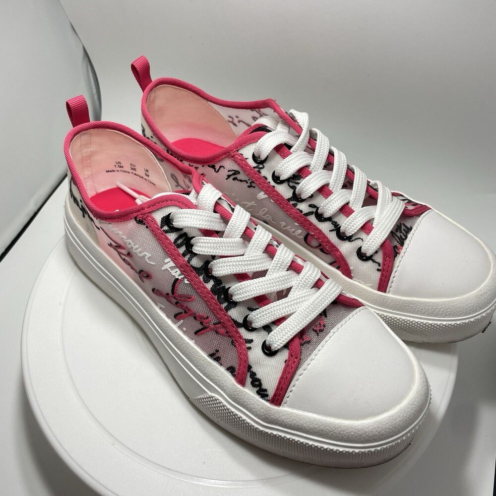 Karl Lagerfeld Paris Gillianne Script Print lace-up Sneakers Womens 7.5